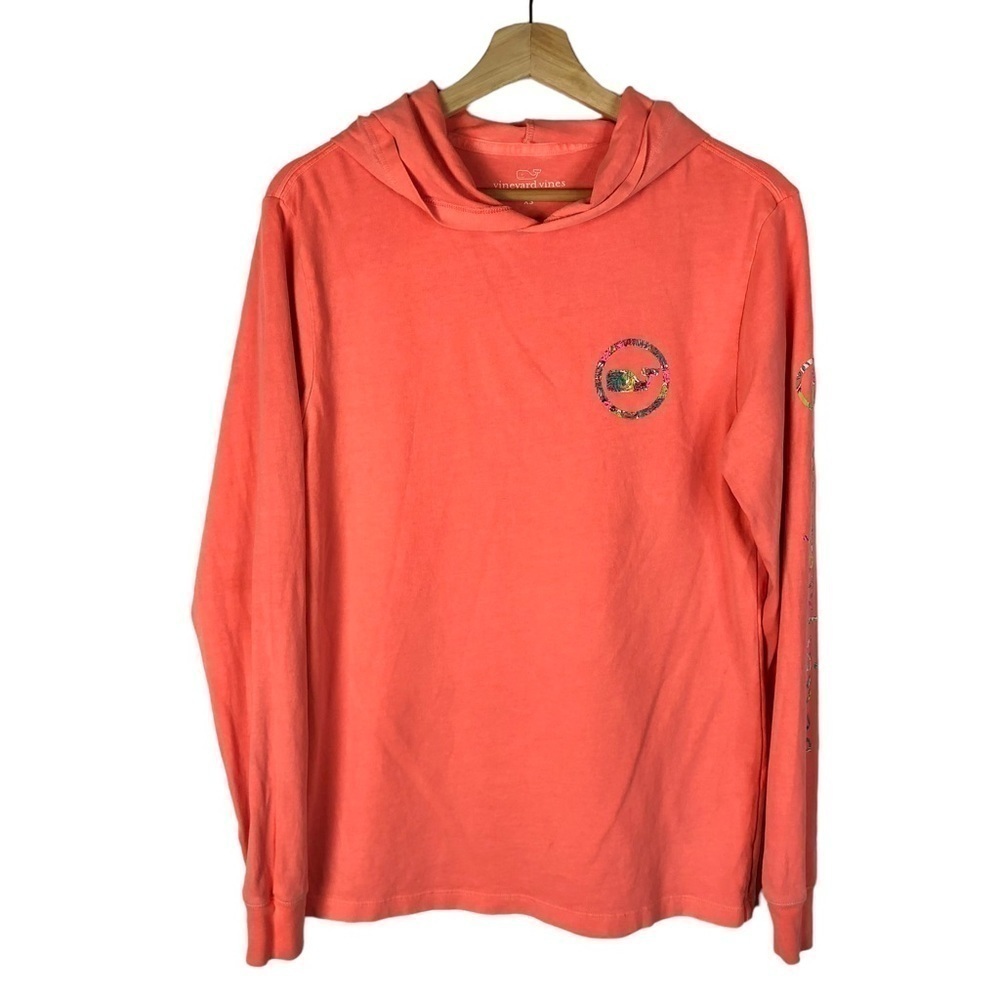 Vineyard Vines Orange Tropical Drink Whale Dot Lightweight Hoodie XS